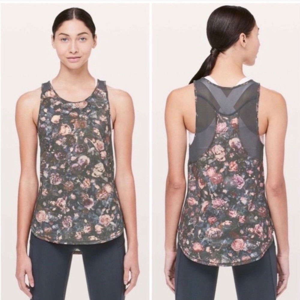Lululemon Tank Top Womens 8 10 Black Floral Mesh Sculpt Racerback Athletic
